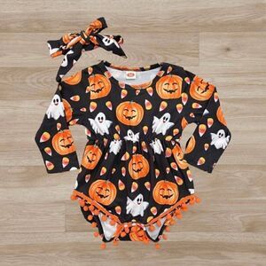 NWOT Baby Girl Halloween Romper & Bow 6-12 months